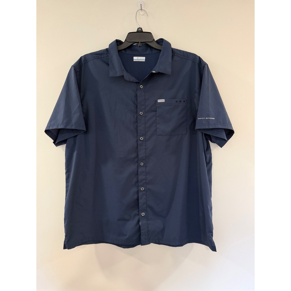 Columbia PFG Tamiami II Navy Blue Short Sleeve Fishing Shirt Mens XXL LNWOT